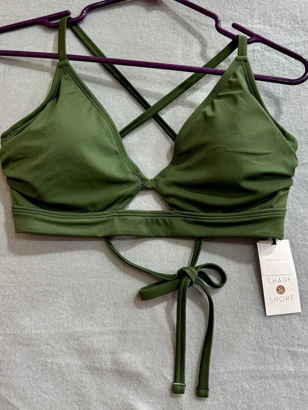 Shade & Shore Womens 34D Green Underwire Bikini Top Criss Cross Tie Back NWT
